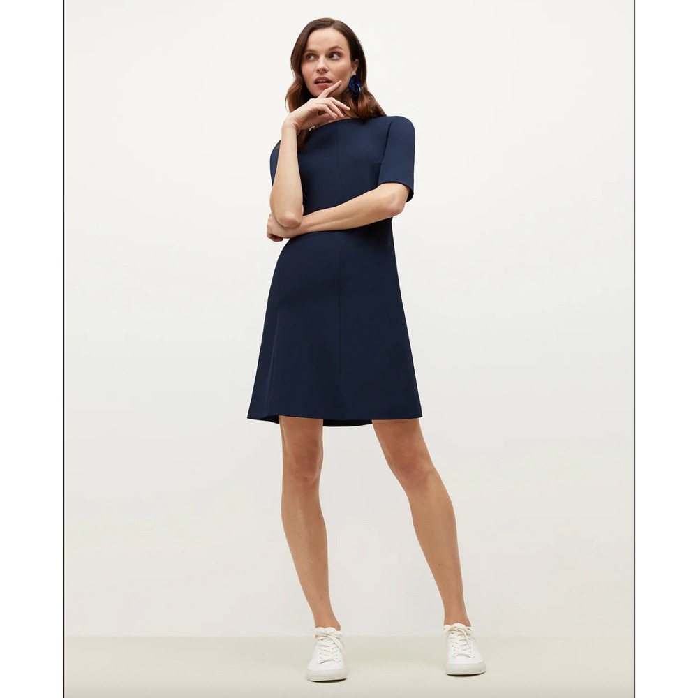 MM.LaFleur Emily Dress Navy Blue Short Sleeve Sheath Office Size 4‎